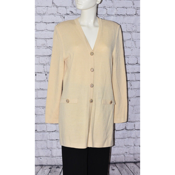 ST. JOHN EVENING KNIT EMBELLISHED LONG SLEEVE CARDIGAN SWEATER SIZE 8 - Picture 1 of 6